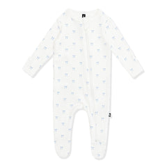 Pointelle Zippered Footie in Sweet Blue Bow