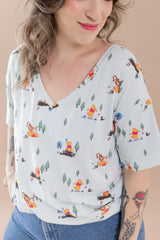 Women's Relaxed Fit V-Neck in Winnie the Pooh Hundred Acre Wood