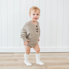 Chunky Knit Romper in Almond