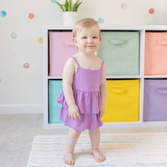 Spaghetti Strap Ruffle Romper in Poi