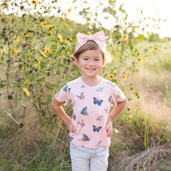 Toddler V-Neck Tee in Blush Butterfly