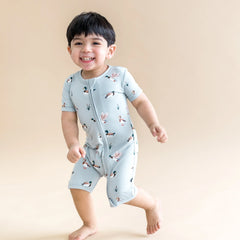 Zipper Shortall Romper in Mallard Duck