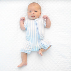 Zipper Shortall Romper in Small Mist Stripe