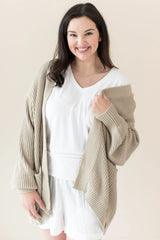 Chunky Knit Women's Oversized Cardigan in Almond