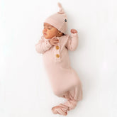 Ribbed Knotted Gown with Hat Set in Blush