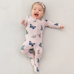 Zippered Footie in Blush Butterfly