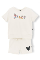 Short Sleeve Jogger Set in Mickey and Friends on Ecru