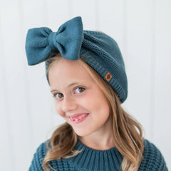 Chunky Knit Bow Headband in Atlantic