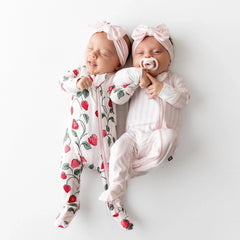 Zippered Footie in Small Sakura Stripe