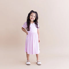 Peter Pan Collar Dress in Gingham Thistle