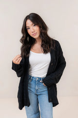 Cable Knit Adult Cardigan in Midnight