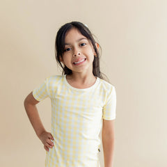 Short Sleeve Pajamas in Gingham Chamomile