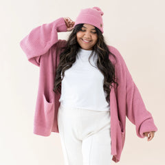 Chunky Knit Women's Oversized Cardigan in Apple Blossom