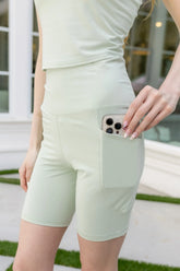 Bamboo Flex High Rise Biker Short in Basil