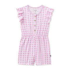 Flutter Sleeve Romper in Gingham Thistle