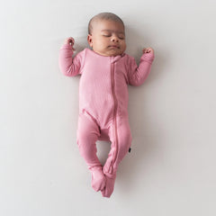 Ribbed Zipper Footie in Apple Blossom