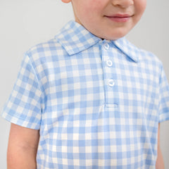 Toddler Short Sleeve Polo in Gingham Breeze