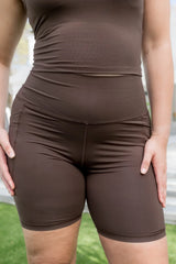 Bamboo Flex High Rise Biker Short in Espresso