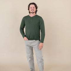 Men's Long Sleeve Henley Top in Fir