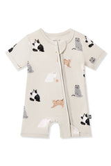 Zipper Shortall Romper in Fluffy Cat