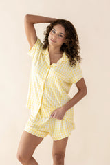 Women's Short Sleeve Pajama Set in Gingham Chamomile