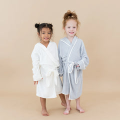 Hooded Bath Robe in Storm with Cloud Trim