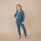 Ribbed Henley Set in Atlantic