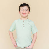 Short Sleeve Toddler Henley Tee in Basil