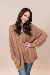 Cable Knit Adult Cardigan in Latte