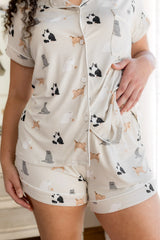 Women's Short Sleeve Pajama Set in Fluffy Cat