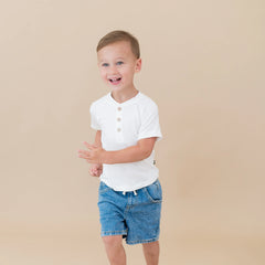 Short Sleeve Toddler Henley Tee in Cloud