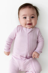 Ribbed Zipper Romper in Thistle