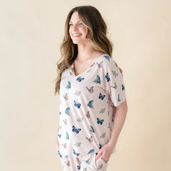 Women's Relaxed Fit V-Neck in Blush Butterfly