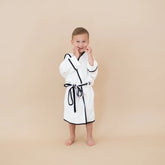 Hooded Bath Robe in Cloud with Midnight Trim
