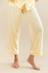 Women's Short Sleeve Cropped Pajama Set in Gingham Chamomile