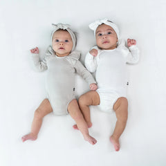 Ribbed Long Sleeve Ruffle Leotard in Cloud