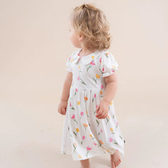 Peter Pan Collar Bodysuit Dress in Tulip