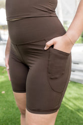 Bamboo Flex High Rise Biker Short in Espresso