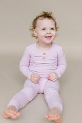Ribbed Henley Set in Thistle