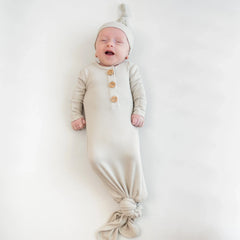 Ribbed Knotted Gown with Hat Set in Oat