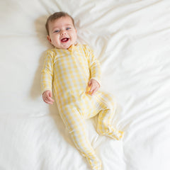Zippered Footie in Gingham Chamomile