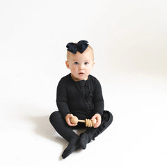 Ribbed Ruffle Zipper Footie in Midnight