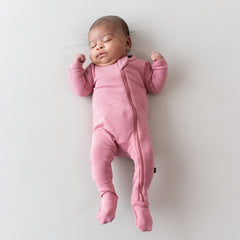 Ribbed Zipper Footie in Apple Blossom