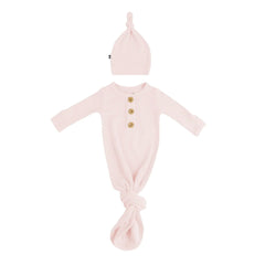 Ribbed Knotted Gown with Hat Set in Blush