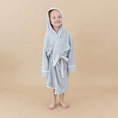 Hooded Bath Robe in Storm with Cloud Trim