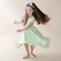 Puff Sleeve Twirl Dress in Basil
