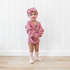 Chunky Knit Bow Headband in Apple Blossom
