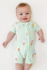 Zipper Shortall Romper in Mint Ice Cream