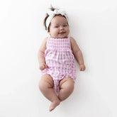 Smocked Bubble Romper in Gingham Thistle