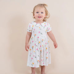 Peter Pan Collar Bodysuit Dress in Tulip